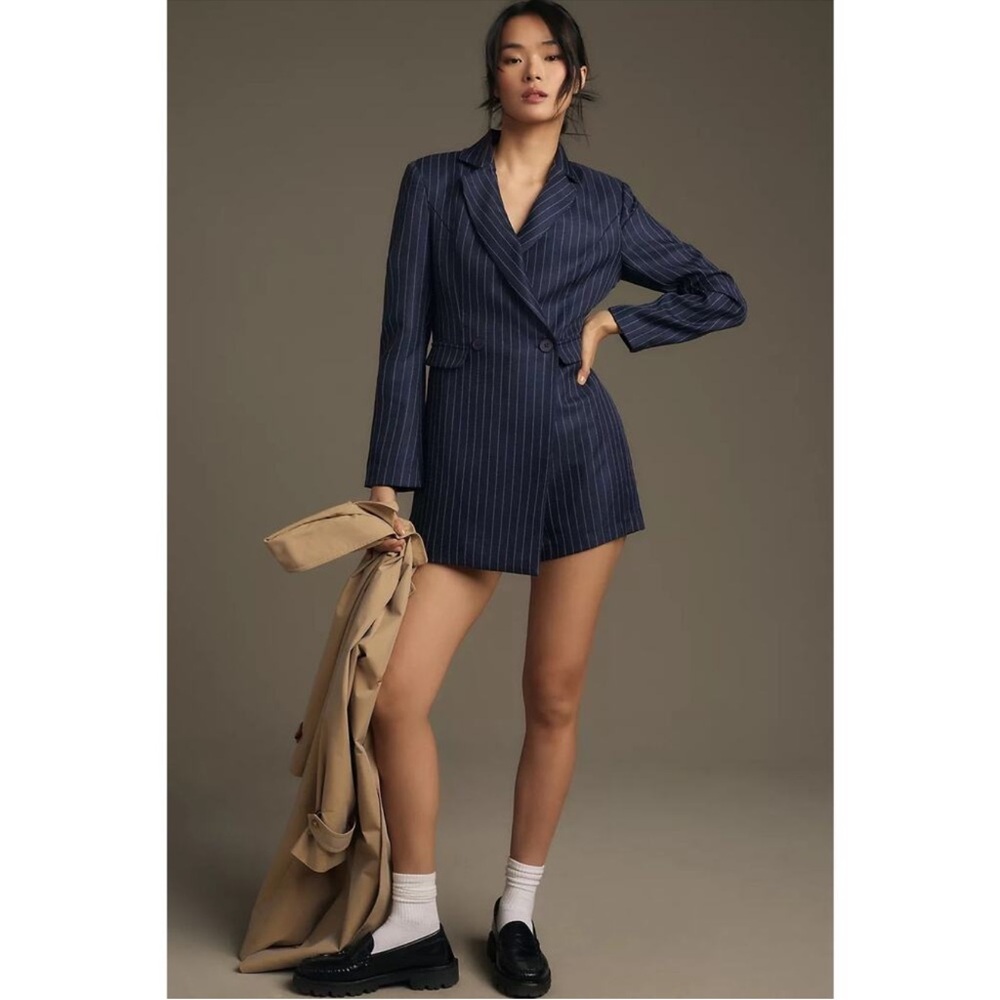 New Anthropologie English Factory Navy Pinstripe Blazer Romper